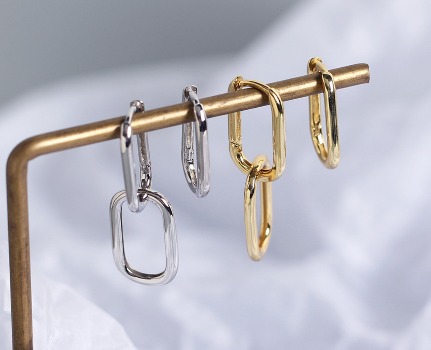 Gold Paperclip Link Dangle Earrings