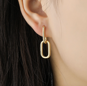 Gold Paperclip Link Dangle Earrings