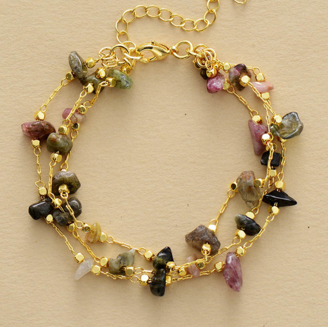 Rough Tourmaline Gold Chain Bracelet