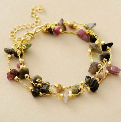 Rough Tourmaline Gold Chain Bracelet