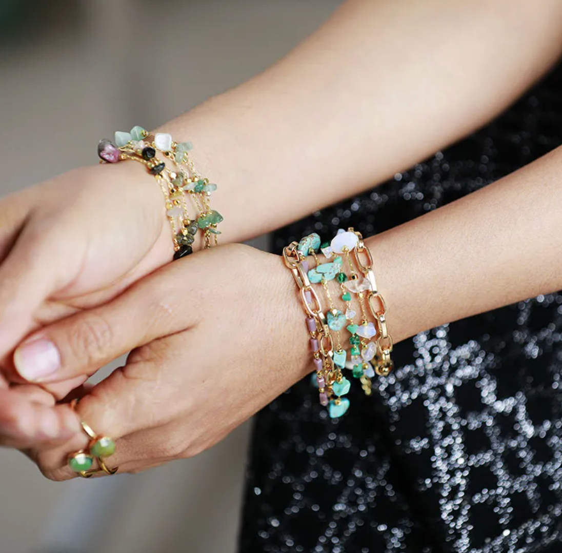 Rough Tourmaline Gold Chain Bracelet