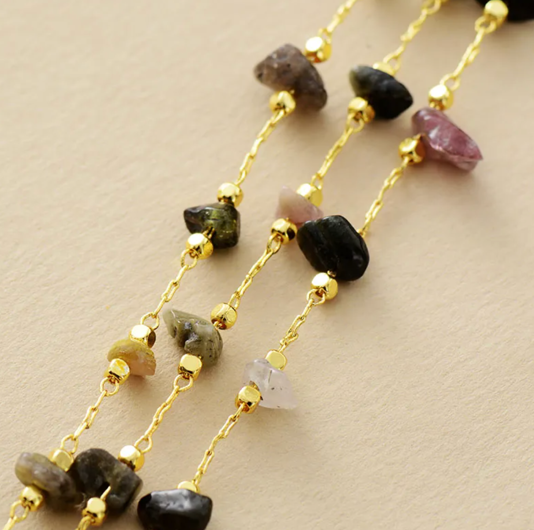 Rough Tourmaline Gold Chain Bracelet