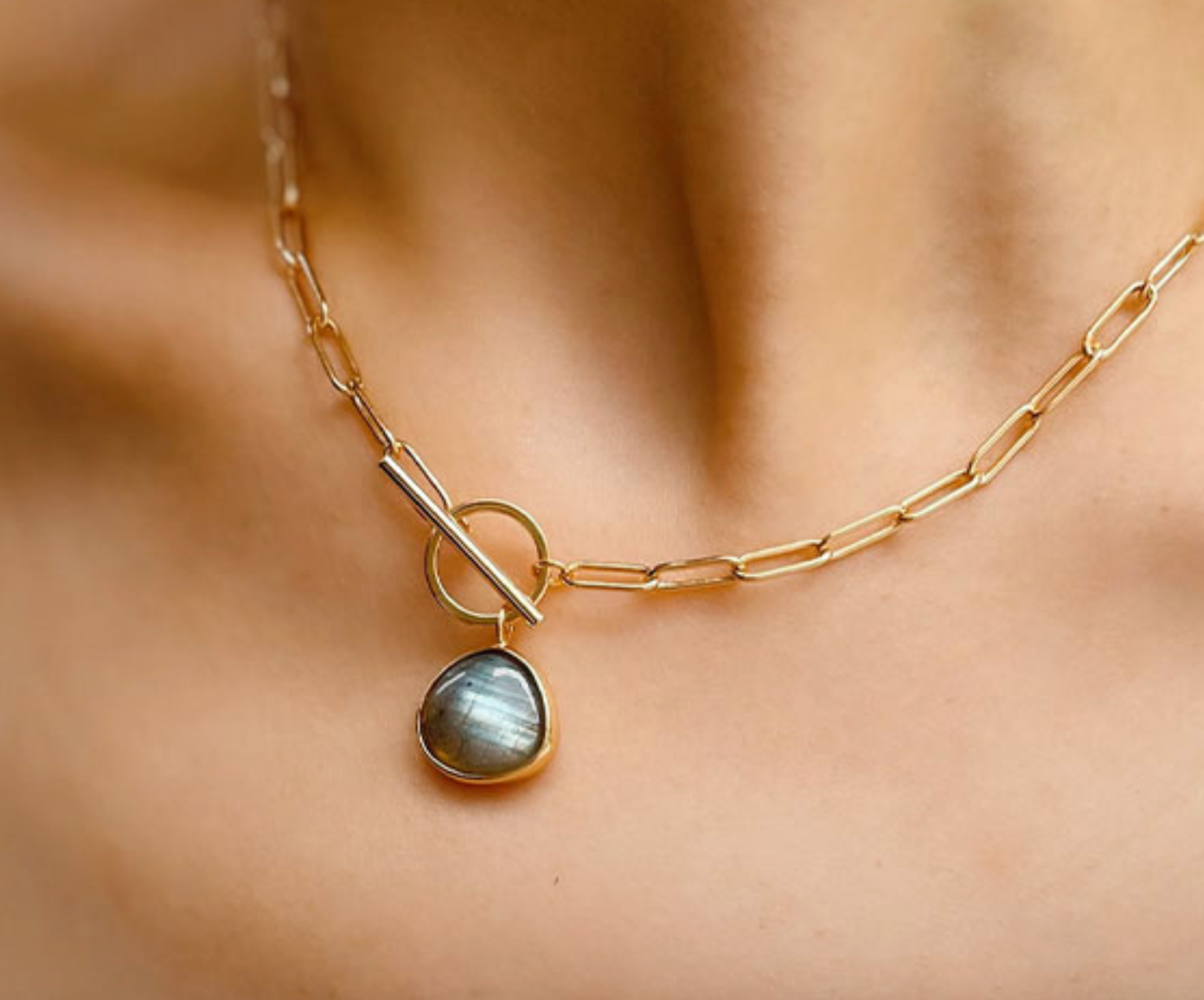 Gold Paperclip Chain Labradorite Necklace | Choker