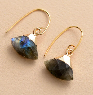 Labradorite Drop Dangle Gold Geometric Earrings