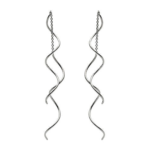 18ct White Gold Spiral Pull Through Threader Drop Earrings - Egret Jewellery