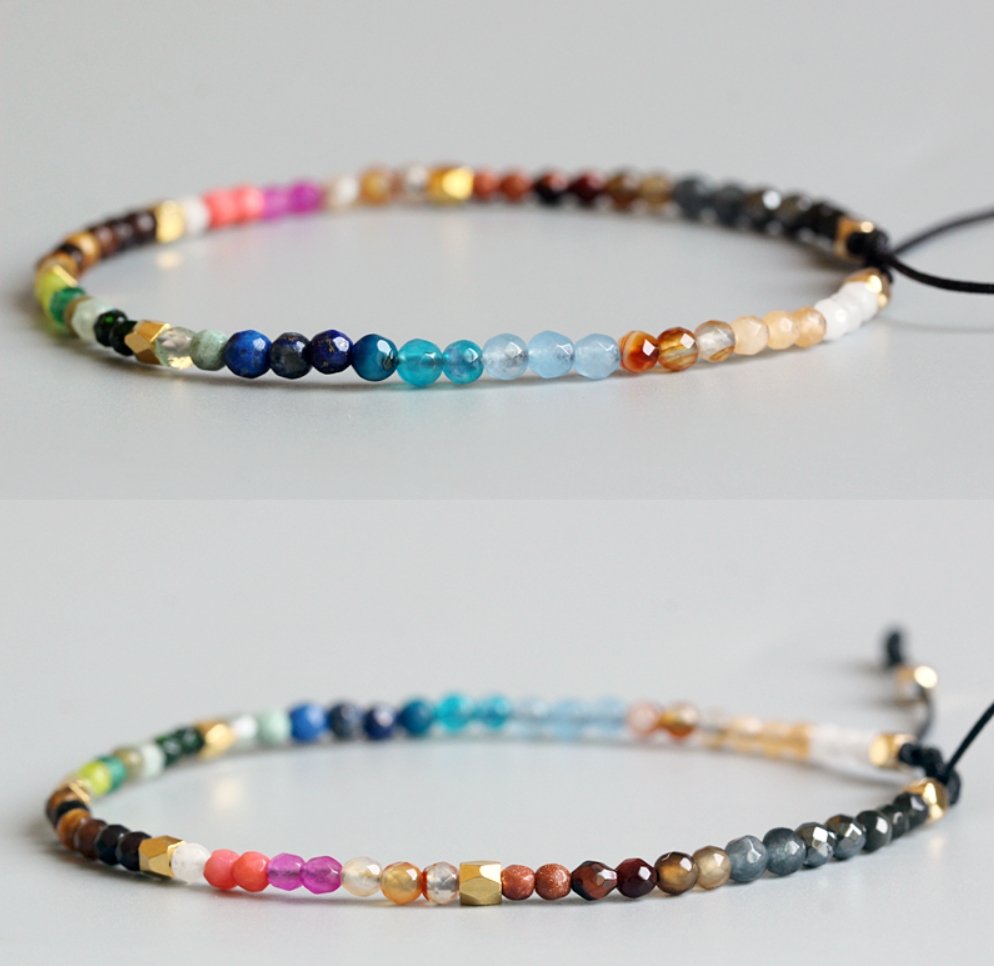 Natural Stone Beaded Bracelet with 7 Stone Chakra Gemstone Crystals and Meditation Cord on Egret Jewellery