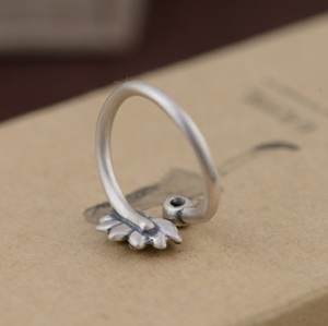 Sterling Silver Lotus Flower Adjustable Wrap Lily Leaf Ring - Egret Jewellery