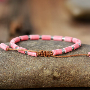 Natural Stone Pink Rhodonite Beaded Stacking Bracelet - Egret Jewellery