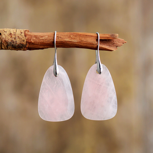 Sterling Silver Rose Quartz Pink Dangle Drop Earrings Teardrop - Egret Jewellery