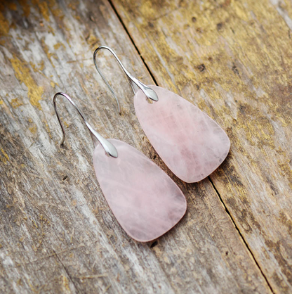 Sterling Silver Rose Quartz Pink Dangle Drop Earrings Teardrop - Egret Jewellery