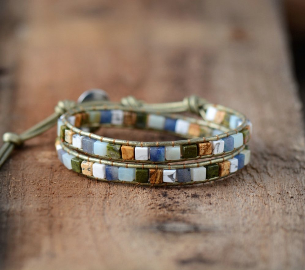Agate & Howlite Beaded Wrap Bracelet - Egret Jewellery