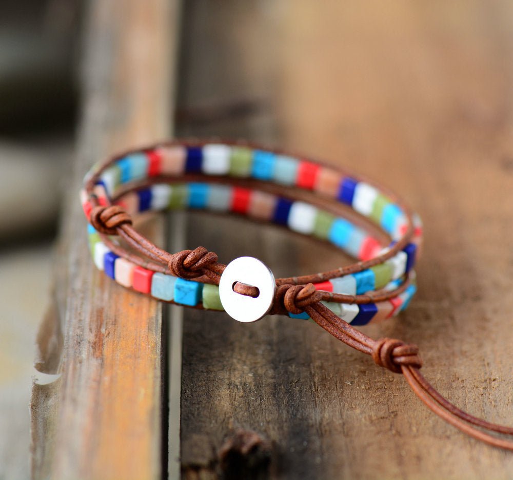 Chakra Beaded Friendship Wrap Bracelet Leather Agate | Jade - Egret Jewellery