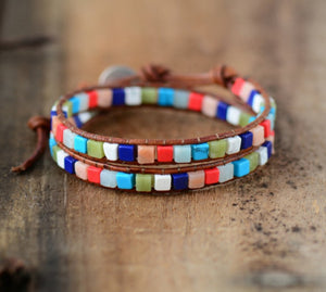 Chakra Beaded Friendship Wrap Bracelet Leather Agate | Jade - Egret Jewellery