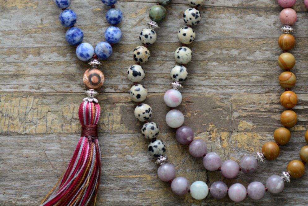 Beaded Agate & Jasper Long Mala Tassel Chakra 7 Stone Necklace - Egret Jewellery