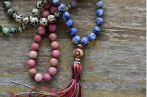 Beaded Agate & Jasper Long Mala Tassel Chakra 7 Stone Necklace - Egret Jewellery