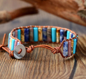 Agate & Turquoise Beaded Leather Cuff Bracelet - Egret Jewellery