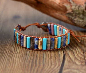 Agate & Turquoise Beaded Leather Cuff Bracelet - Egret Jewellery