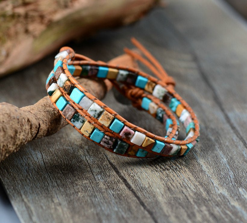Natural Agate & Turquoise Beaded Wrap Bracelet - Egret Jewellery