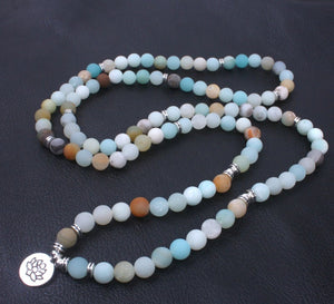 Amazonite Beaded Bracelet Wrap, Mala Beads Necklace Yoga Gemstone Om - Egret Jewellery