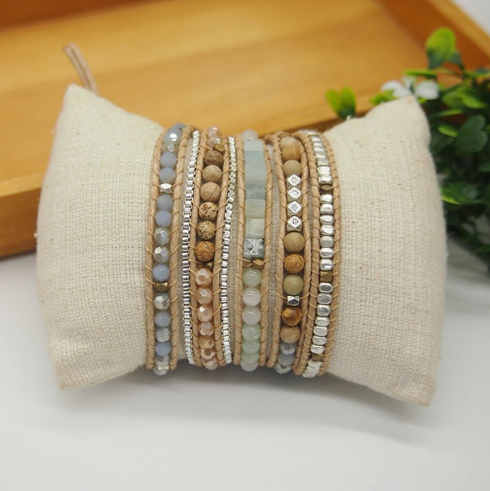 Natural Gemstone Amazonite Beaded Wrap | Cuff Bracelet - Egret Jewellery