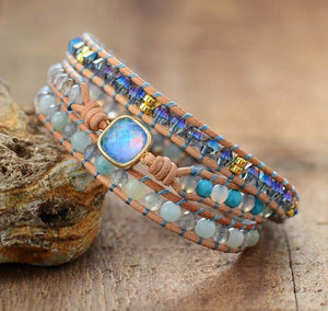 Natural Gemstone Amazonite | Turquoise Beaded Blue Opal Wrap Bracelet - Egret Jewellery