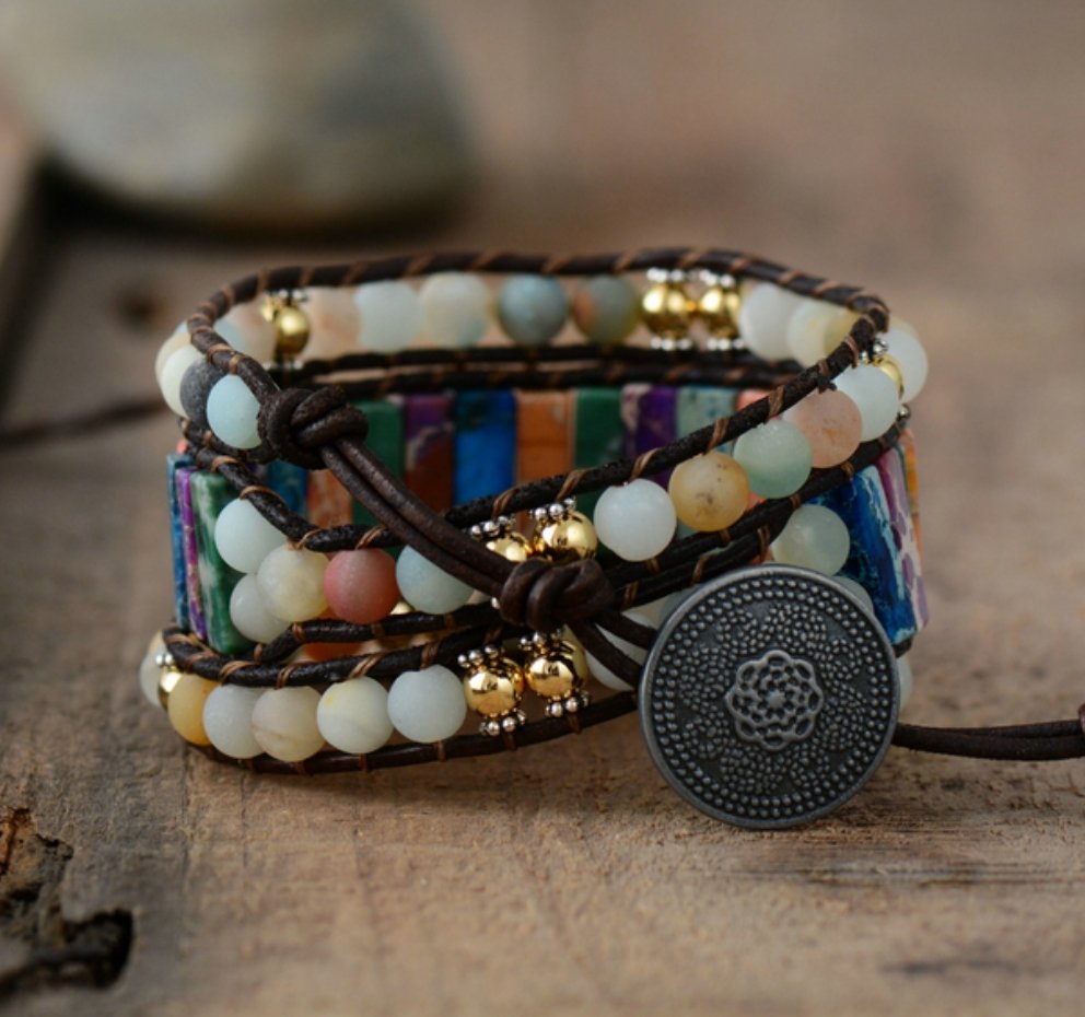 Natural Gemstone Amazonite Wrap | Cuff Bracelet - Egret Jewellery