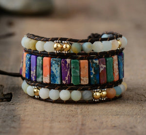 Natural Gemstone Amazonite Wrap | Cuff Bracelet - Egret Jewellery