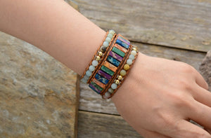 Natural Gemstone Amazonite Wrap | Cuff Bracelet - Egret Jewellery