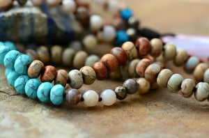 Long Beaded Geode Necklace Amazonite Boho Jasper Beads Turquoise Druzy Mala - Egret Jewellery