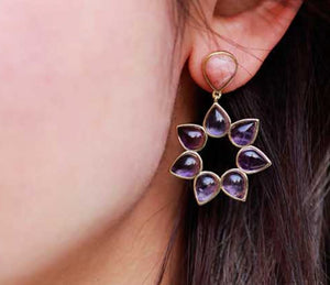 Amethyst Flower Gold Drop Earrings - Egret Jewellery