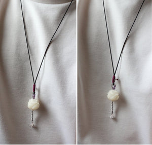 Natural Amethyst Lucky Lotus - Rope Bodhi Seed Necklace - Egret Jewellery
