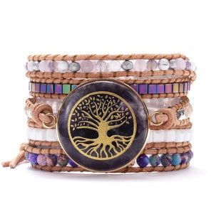 Natural Amethyst | Tila Beads | Quartz | Steel Beaded Tree of Life Wrap Bracelet - Egret Jewellery