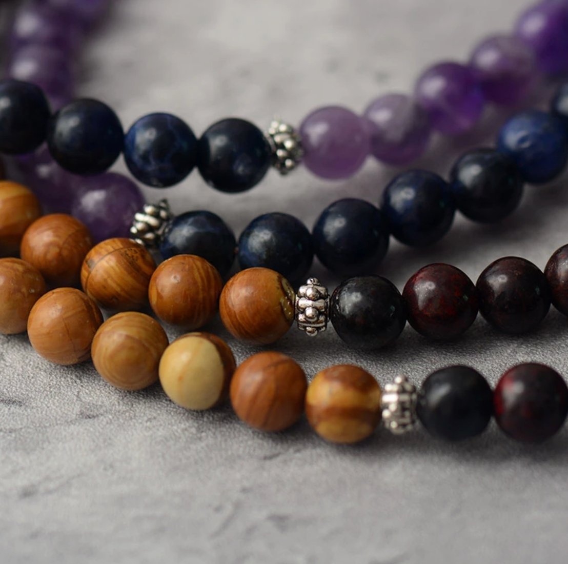 Amethyst & Turquoise Purple Mala Beaded Necklace  beads- Egret Jewellery