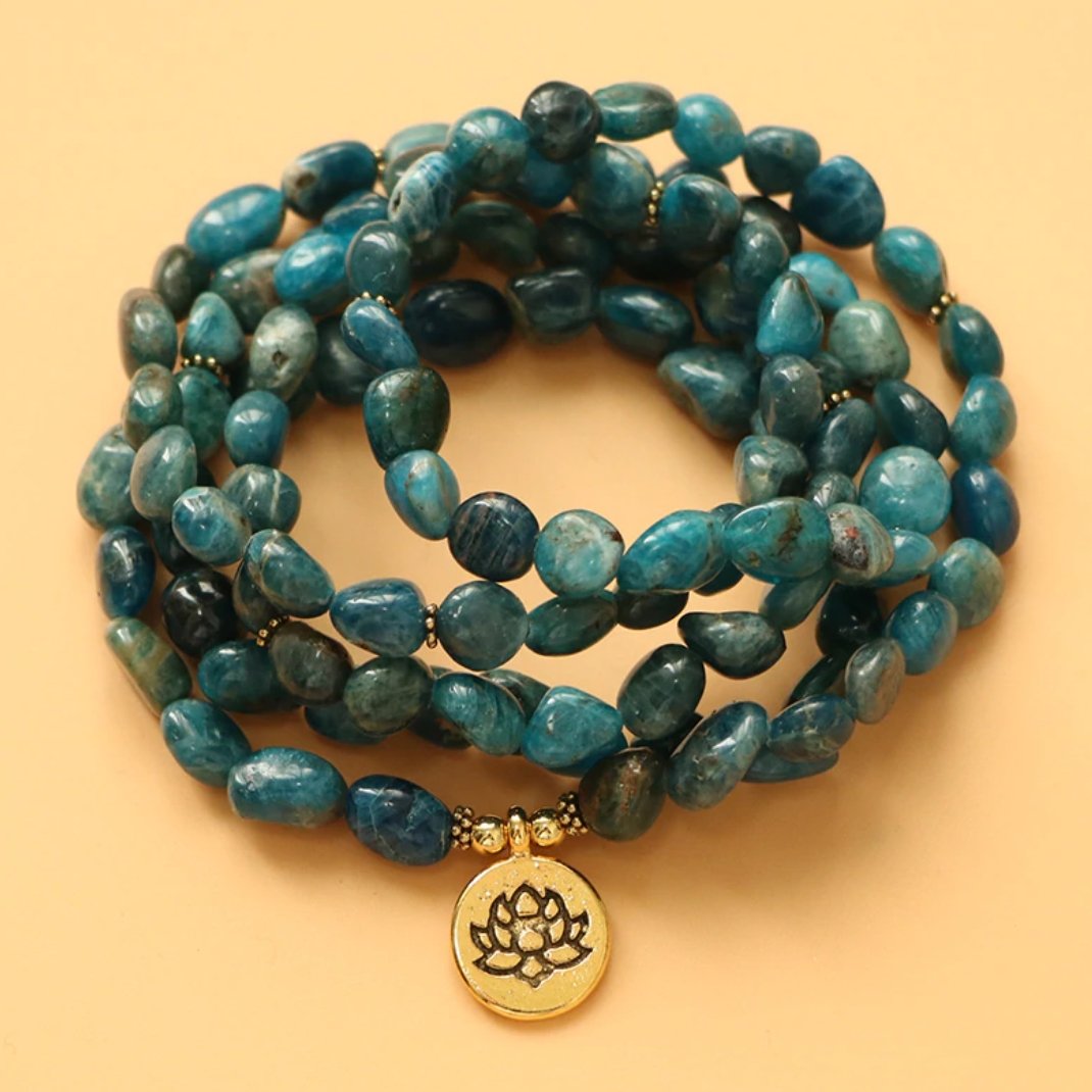 Blue Apatite Beaded Bracelet Wrap, Mala Beads Necklace - Egret Jewellery