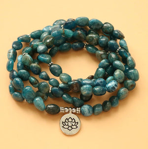 Blue Apatite Beaded Bracelet Wrap, Mala Beads Necklace - Egret Jewellery