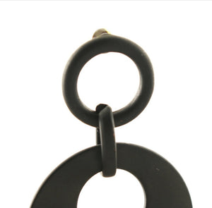 Art Deco Geometric Black, Brown Shapes Wooden Dangle Drop Earrings - Egret Jewellery