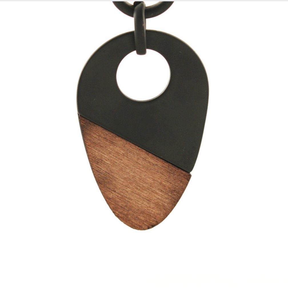 Art Deco Geometric Black, Brown Shapes Wooden Dangle Drop Earrings - Egret Jewellery