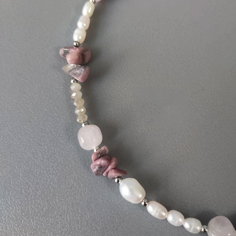 Baroque Pearl | Rhodonite | Rose Quartz Choker - Egret Jewellery