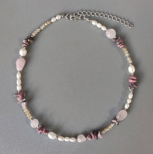 Baroque Pearl | Rhodonite | Rose Quartz Choker - Egret Jewellery