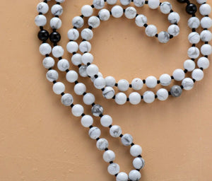 Natural Gemstone Beaded Howlite Mala Necklace Tassel - Egret Jewellery