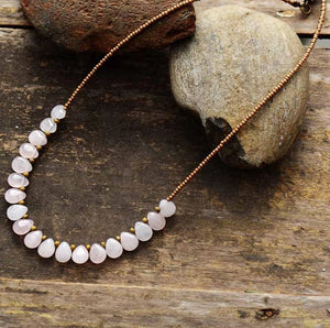 Beaded Rose Quartz Teardrop Necklace - Egret Jewellery