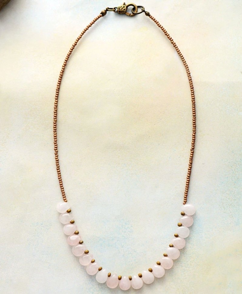 Beaded Rose Quartz Teardrop Necklace - Egret Jewellery