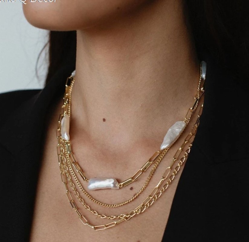 "Birth of Venus" Gold Link Chain Pearl Choker - Egret Jewellery
