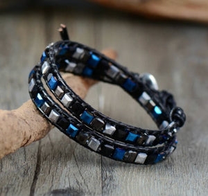 Black Beaded Tila Wrap Bracelet - Egret Jewellery