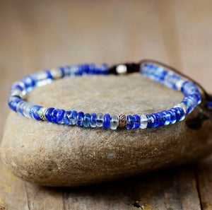 Blue Natural Kyanite Beaded Stacking Disc Bracelet - Egret Jewellery