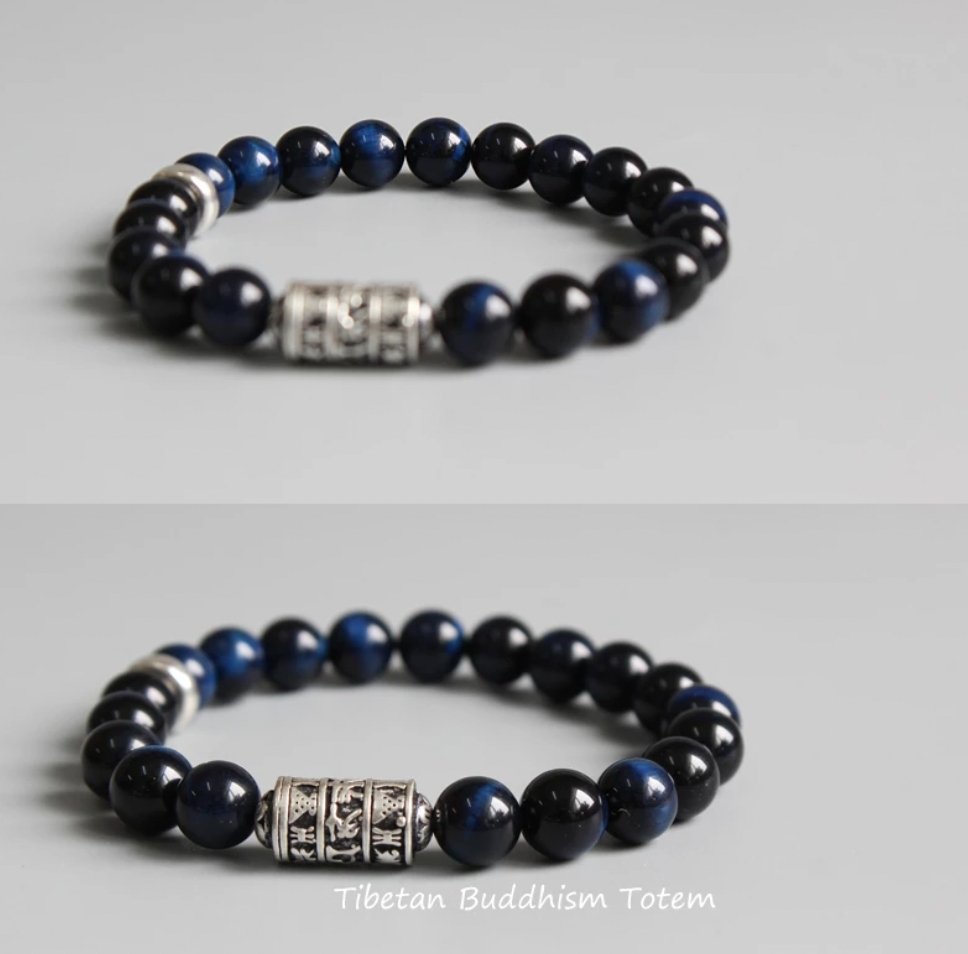 Blue Tigers Eye OM Mantra Stacking Bracelet - Egret Jewellery