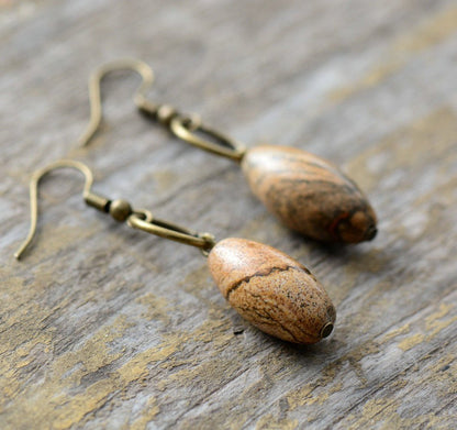Bronze Pear Cabochon Jasper Drop Earrings - Egret Jewellery