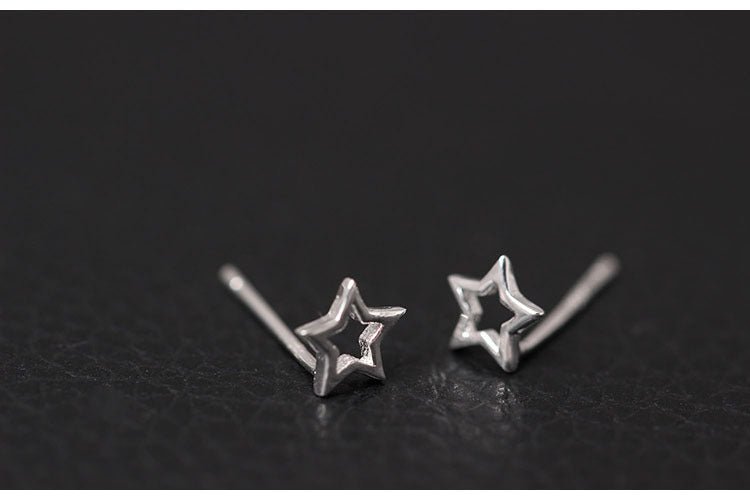 Brushed Sterling Silver Hallow Star Stud Earrings - Egret Jewellery