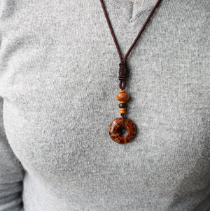 Men's Coconut Tibetan Dzi Eye Buddhist OM Mantra Necklace Rope Brown Pendant - Egret Jewellery