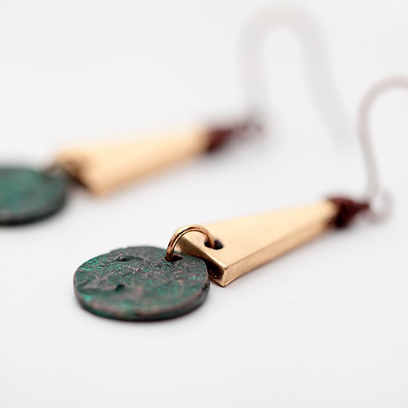 Copper Patina Hammered Geometric Drop | Dangle Earrings - Egret Jewellery